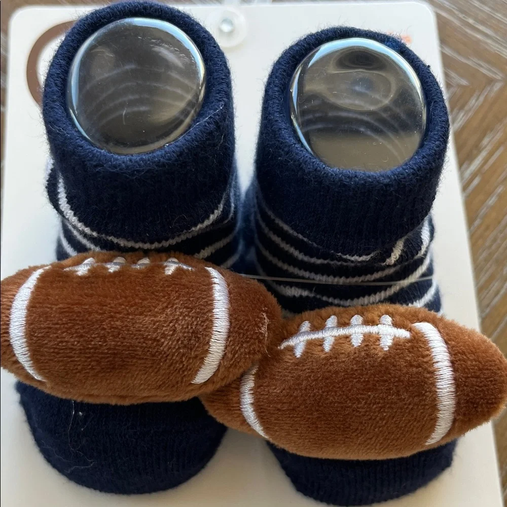 Little Me Navy and Gray Baby Rattle Booties Football/Bears